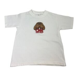 CNN Newshound T Shirt Childs XS Tee White Short‎ Sleeve Embroidered Top